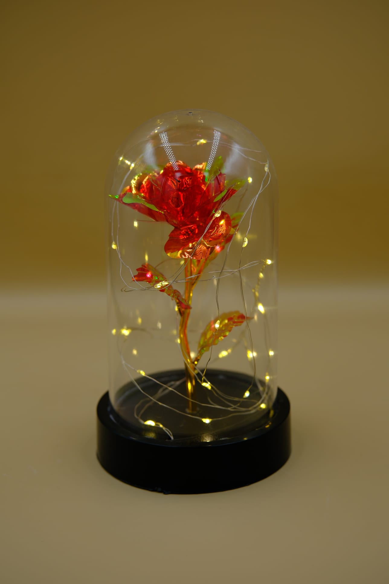 Ledli Fanus İçinde Kırmızı Renk Sonsuz Gül